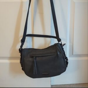 Elegant Gray Leather Shoulder Bag